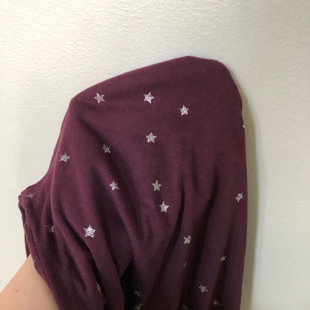 LOFT Women’s L Dark Maroon Silver Stars Long-Sleeved Boat Neck Tee - VGUC! - Picture 7 of 8